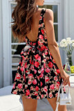 Sexy Floral Print Lace Up Backless Square Neck Sling Dresses