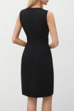Elegant Solid Color Patchwork V Neck Wrapped Skirt Dresses