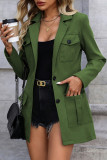 Casual Solid Color Pocket Buttons Turn-back Collar Outerwear