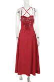 Sexy Solid Color Backless Strap Design V Neck Sling Dresses