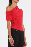 Sexy Solid Color Irregular Sloping Shoulder T-Shirts