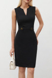 Elegant Solid Color Patchwork V Neck Wrapped Skirt Dresses