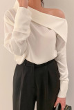 Sexy Solid Color Buttons Oblique Collar Tops