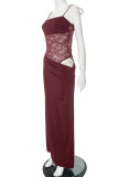 Sexy Solid Color Lace Lace Up Square Neck One Step Skirt Dresses