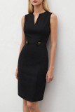 Elegant Solid Color Patchwork V Neck Wrapped Skirt Dresses