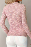 Casual Colorblock Zipper Weave Contrast O Neck Tops