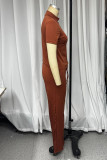 Casual Solid Color Draw String Turtleneck Short Sleeve Two Pieces