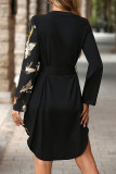 Casual Animal Print Lace Up V Neck Long Sleeve Dresses