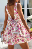 Sexy Floral Print Lace Up Backless Square Neck Sling Dresses