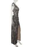 Sexy Solid Color Lace Backless Slit Halter Long Dresses