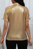 Casual Bronzing Pattern V Neck Tops
