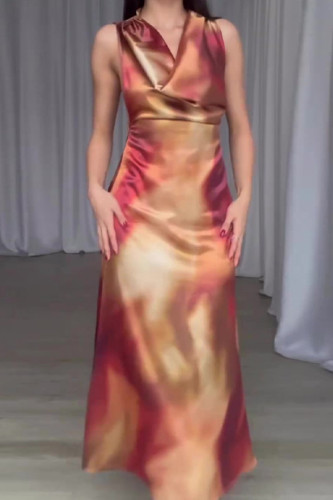 Sexy Gradient Print Backless Irregular U Neck Printed Dresses