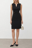 Elegant Solid Color Patchwork V Neck Wrapped Skirt Dresses