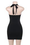 Sexy Solid Color Hot Drill Halter Wrapped Skirt Dresses