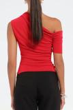 Sexy Solid Color Irregular Sloping Shoulder T-Shirts