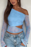 Sexy Solid Color Lace Draw String Sloping Shoulder Tops