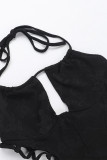 Sexy Solid Color Hollow Out Strap Design Halter Skinny Jumpsuits
