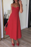 Sexy Solid Color Backless Strap Design V Neck Sling Dresses