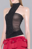 Sexy Solid Color Hot Drill Halter Tops