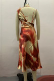 Sexy Gradient Print Backless Irregular U Neck Printed Dresses