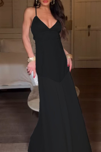 Sexy Solid Color Mesh V Neck Sling Dresses
