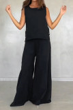 Casual Solid Color Buttons O Neck Sleeveless Two Pieces