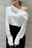 Sexy Solid Color Buttons Oblique Collar Tops