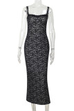 Sexy Solid Color Lace Square Neck Lace Dress Dresses