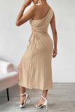 Sexy Solid Color Draw String Irregular Sloping Shoulder Irregular Dresses