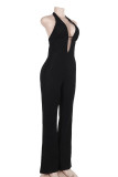 Sexy Flowers Lace Texture V Neck Skinny Jumpsuits