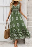 Vacation Geometric Print Contrast V Neck Sleeveless Dresses