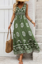 Vacation Geometric Print Contrast V Neck Sleeveless Dresses