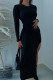 Casual Solid Color Backless Slit O Neck Wrapped Skirt Dresses