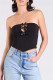 Sexy Solid Color Hollow Out Bow Decor Strapless Tops