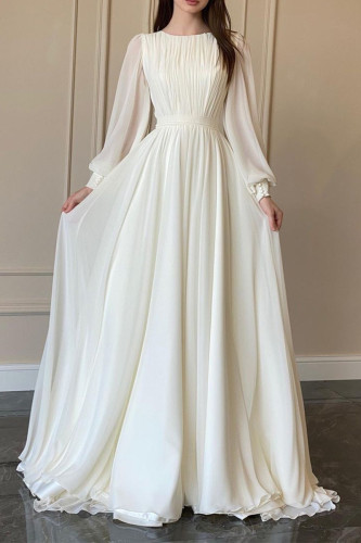 Elegant Solid Color Patchwork O Neck Long Dresses