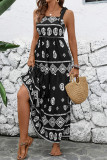 Casual Geometric Print Lace Up Patchwork Contrast Square Neck Sling Dresses