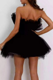 Sexy Solid Color Mesh Bow Decor Strapless Ball Gown Dresses