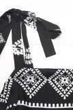 Casual Geometric Print Lace Up Patchwork Contrast Square Neck Sling Dresses