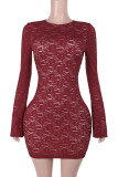 Sexy Solid Color Lace Backless O Neck Wrapped Skirt Dresses