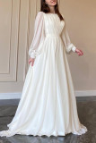 Elegant Solid Color Patchwork O Neck Long Dresses