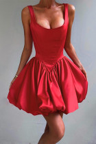 Sexy Solid Color Ruched Square Neck Bud Dresses