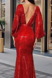 Prom Solid Color Sequins Slit V Neck Evening Dresses