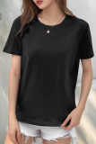 Daily Solid Color Patchwork O Neck T-Shirts