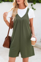 Casual Solid Color Pocket V Neck Loose Rompers