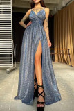 Sexy Gradient Slit Sequined Contrast V Neck Sling Dresses