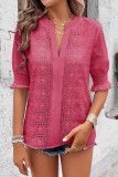 Casual Solid Color Hollow Out V Neck Tops