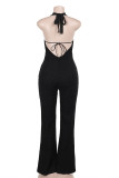 Sexy Flowers Lace Texture V Neck Skinny Jumpsuits
