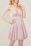 Sexy Solid Color Backless Ruched Sequined V Neck Bud Dresses