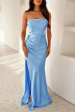 Sexy Solid Color Slit Ruched Strapless Evening Dresses