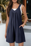 Casual Solid Color Pocket V Neck Loose Rompers